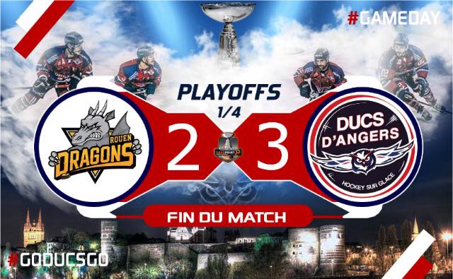 PLAYOFFS [1/4 – match 2] : Les Ducs égalisent à Rouen (2-3) !