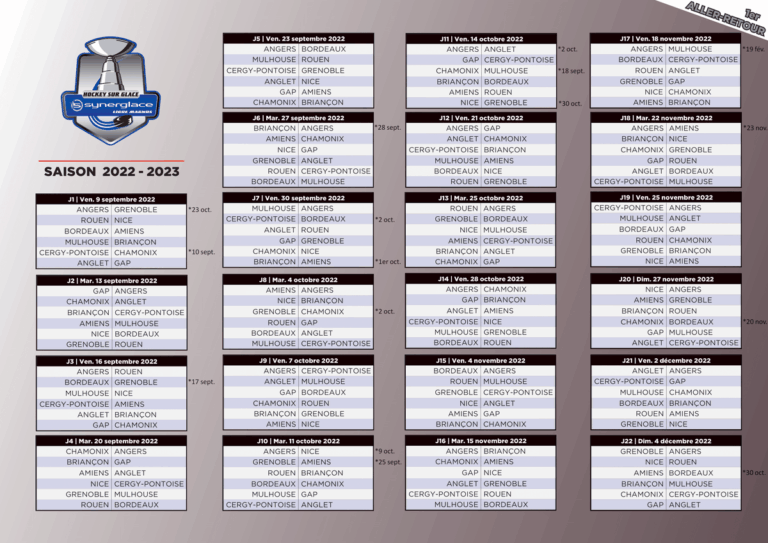 Retrouvez le calendrier de la saison 2022/2023